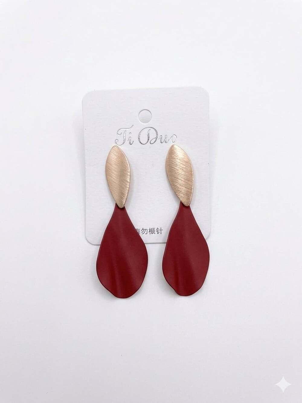 Ti Duo Red Burgundy Petal Gold Horseshoe Drop Earrings